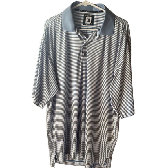 Footjoy Performance Prodry Polo Shirt Blue and White Stripes Sz L - Picture 6 of 6